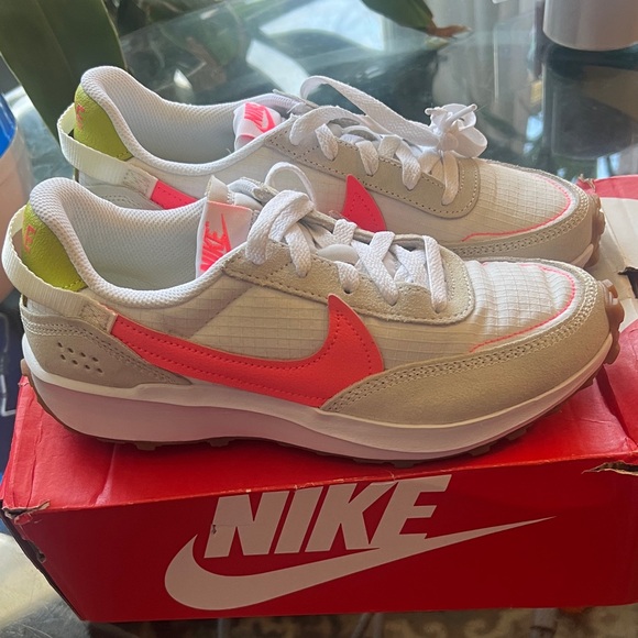 Nike Pink Waffle Debut Vintage Sneakers Nike Nike waffle Debut Women\'s Sneakers - White with Hot Pink & Lime new damaged box
